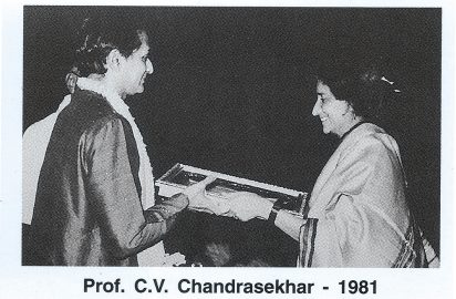 Kapila Vatsyayan ,Scholar art historian conferring the title “ Nrithya Choodamani” on Prof.C.V.Chandrasekar (1981)