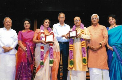 Art & Dance Festival-13.12.2018- Dr.Nalli, Chithra Visweswaran, Vyjayanthi Kashi with “Nritya Choodamani” award . R.Seshasayee, Sadanam Balakrishnan with “Aacharya Choodamani” award , Y.Prabhu & Saashwathi Prabhu are in the picture