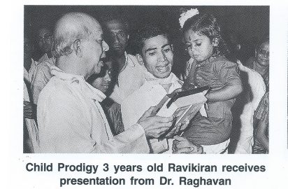 Child Prodigy 3 year old Ravikiran receives presentation from Dr.Raghavan